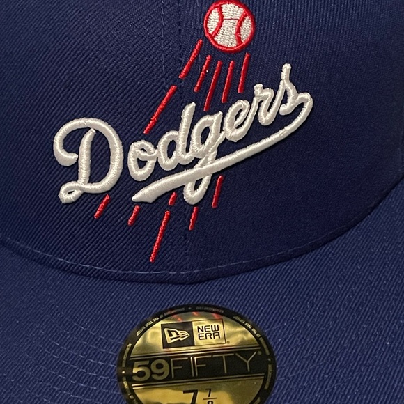 Los Angeles Dodgers Fitted Hat Palm Trees New Era 59Fifty Blue Sz 7 7/8 NEW - Picture 2 of 12